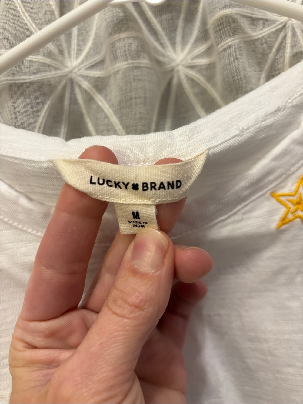 Lucky Brand White Short Sleeve Tee with Colorful Western Embroidery - Picture 2 of 6